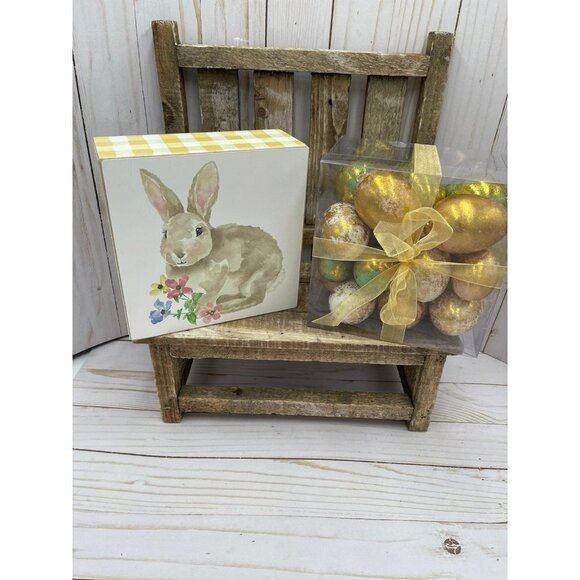 Gingham bunny and gold foiled egg lot easter spring tiered tray lot - Picture 1 of 5